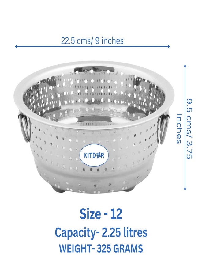 Kitdor Stainless Steel Rice Strainer for Kitchen (Small) | Steel Colander for Washing Vegetables, Fruits, Rice, Pulses, Noodles and Pasta (1, with Stand and Handles, Small) - Image 4
